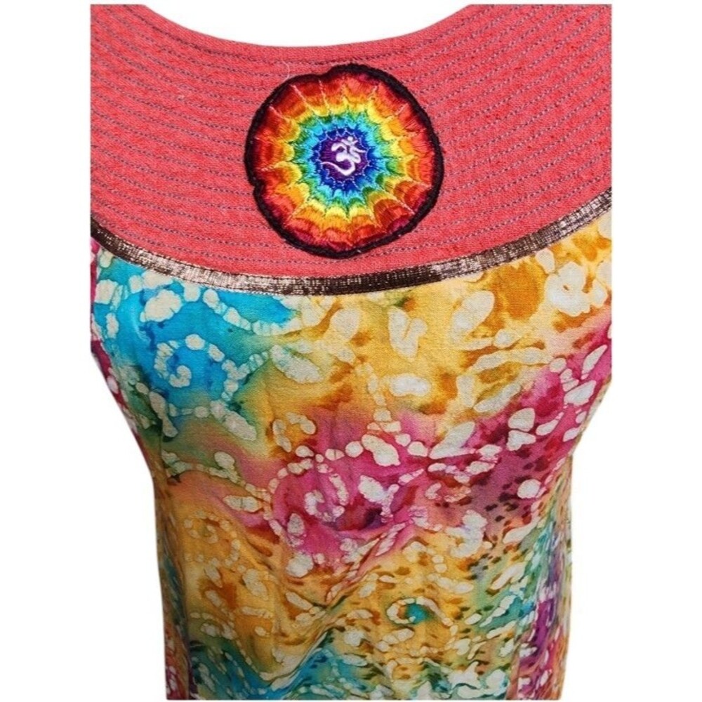 Fusion Trend and Tradition Batik Ohm Casual Hippie Dress Size M Crochet Yolk